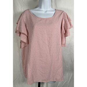 Shein Pink Clip Dot Blouse Women’s XL Waterfall Sleeve Dressy Top